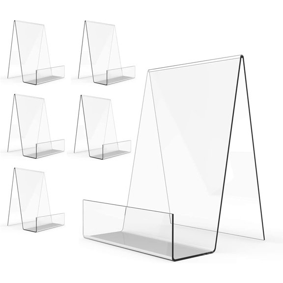Acrylic Book Stand with Ledge,6PC 6 Inch Clear Acrylic Display Easel Transparent Display Stand Holder Tablet Holder for Displaying Books,Magazine,Plate,Pictures,Artworks, CDs