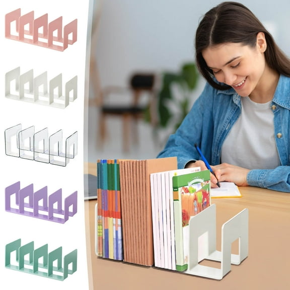 Acrylic Book Stand Organizer | Compact Desktop Textbook Holder - Reinforced 4.18mm Panels | ABS Durable Components | Widened Stable Base | 4 Partitions | Horizontal Vertical Use | 1 Pack