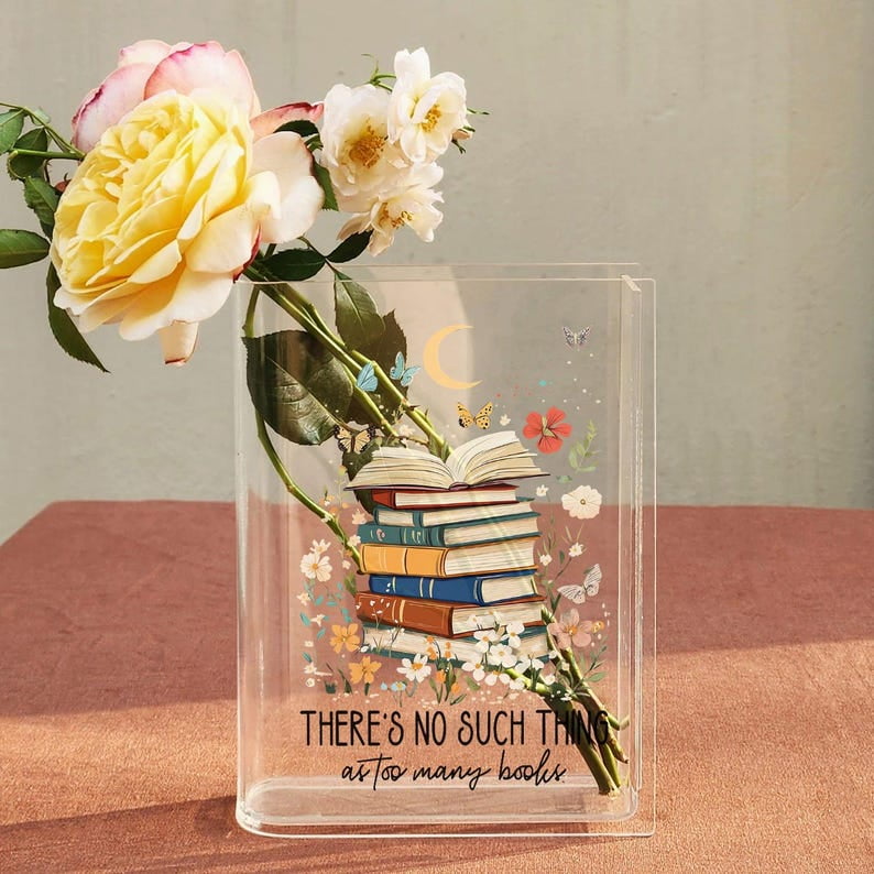 Acrylic Book Vase, 'There's No Such Thing Too Many Books' Design ...