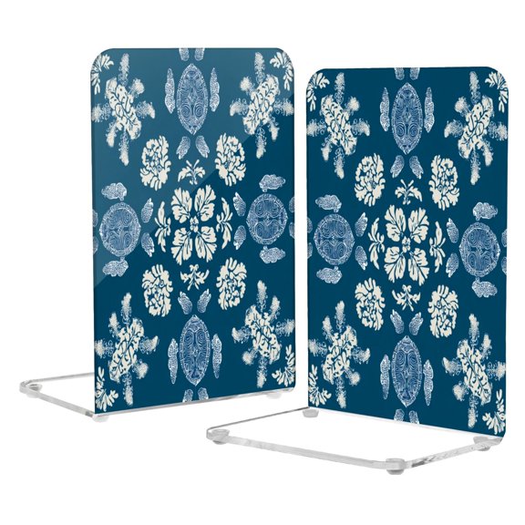 Acrylic Bookends 2 Pairs Decorative Book Stoppers for Home Office Desk Organizer Abstract Turtle Pattern