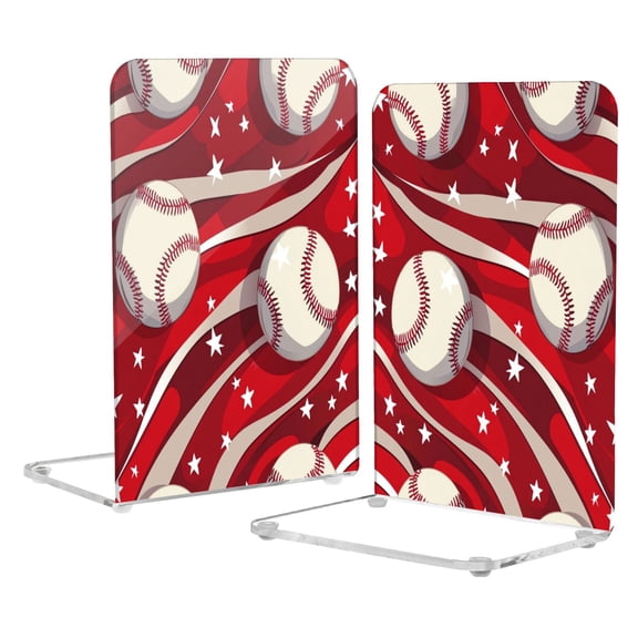 Acrylic Bookends 2 Pairs Decorative Book Stoppers for Home Office Desk Organizer Baseball Pattern
