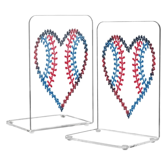 Acrylic Bookends 2 Pairs Decorative Book Stoppers for Home Office Desk Organizer Baseball-shaped Heart