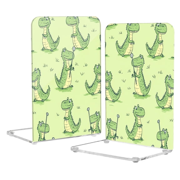 Acrylic Bookends 2 Pairs Decorative Book Stoppers for Home Office Desk Organizer Cartoon Alligators Playing Golf