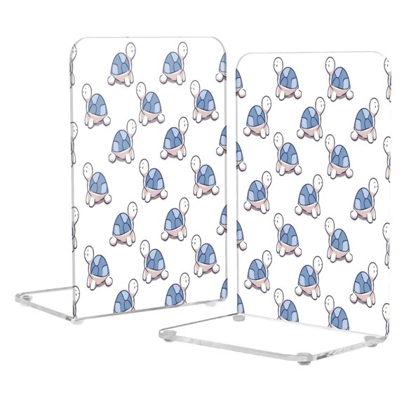 Acrylic Bookends 2 Pairs Decorative Book Stoppers for Home Office Desk Organizer Cartoon Turtle Pattern