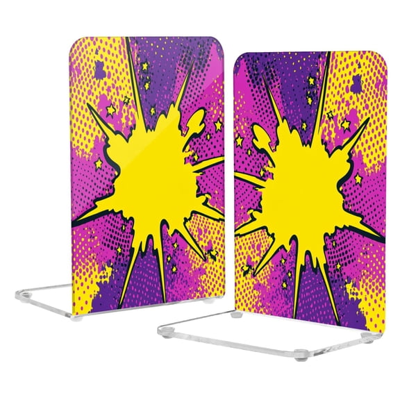 Acrylic Bookends 2 Pairs Decorative Book Stoppers for Home Office Desk Organizer Comic Explosion Effect