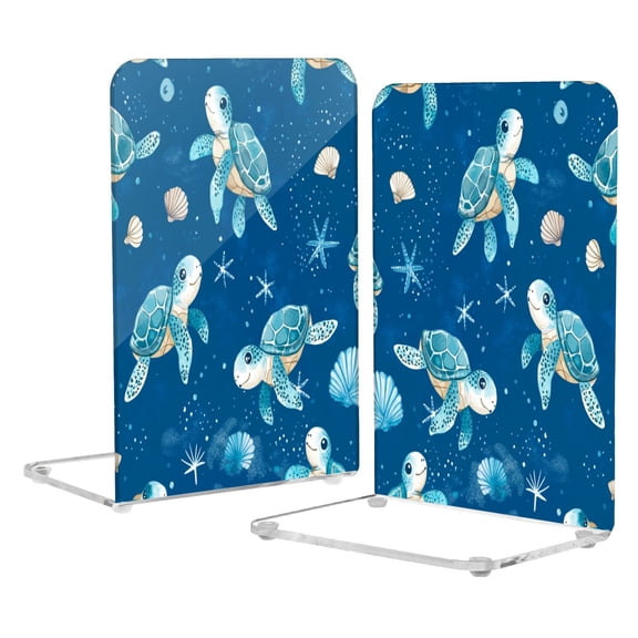 Acrylic Bookends 2 Pairs Decorative Book Stoppers for Home Office Desk Organizer Cute Turtles Pattern