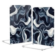 Acrylic Bookends 2 Pairs Decorative Book Stoppers for Home Office Desk Organizer Digital Waves Pattern