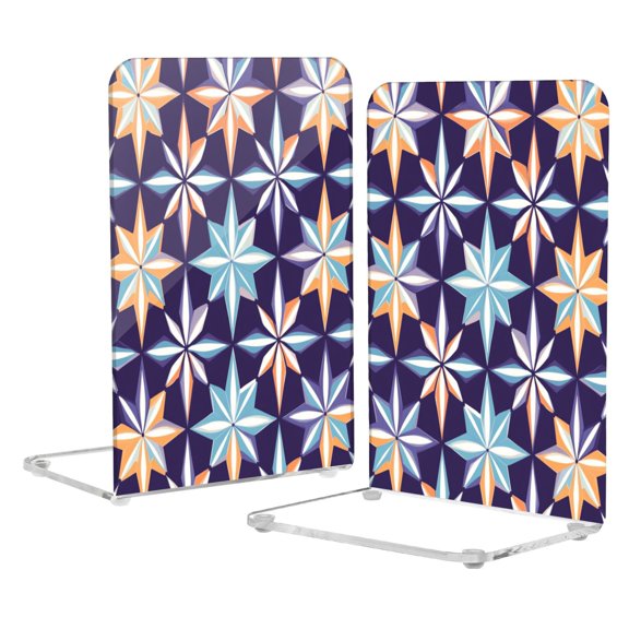 Acrylic Bookends 2 Pairs Decorative Book Stoppers for Home Office Desk Organizer Geometric Stars