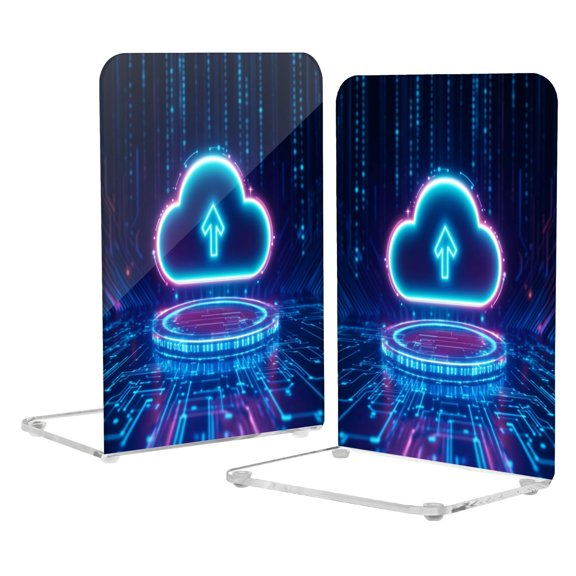 Acrylic Bookends 2 Pairs Decorative Book Stoppers for Home Office Desk Organizer Glowing Cloud Icon