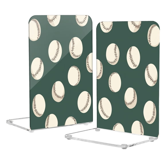 Acrylic Bookends 2 Pairs Decorative Book Stoppers for Home Office Desk Organizer Green Baseball Pattern