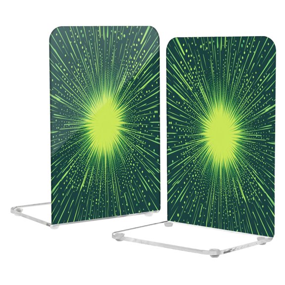 Acrylic Bookends 2 Pairs Decorative Book Stoppers for Home Office Desk Organizer Green Lightning Bolts
