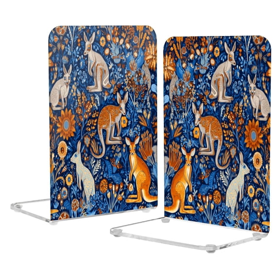 Acrylic Bookends 2 Pairs Decorative Book Stoppers for Home Office Desk Organizer Kangaroos and Koalas Animals