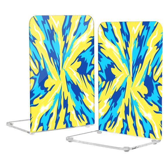 Acrylic Bookends 2 Pairs Decorative Book Stoppers for Home Office Desk Organizer Lightning Bolt Pattern