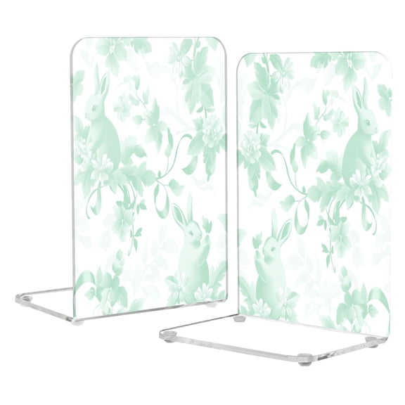 Acrylic Bookends 2 Pairs Decorative Book Stoppers for Home Office Desk Organizer Mint Green Rabbits