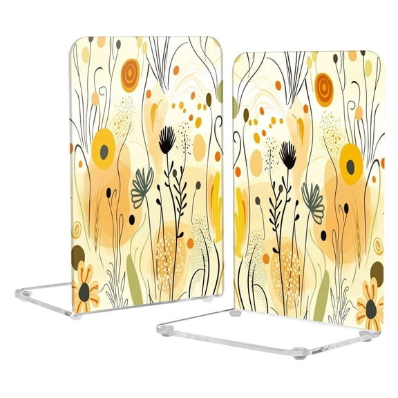 Acrylic Bookends 2 Pairs Decorative Book Stoppers for Home Office Desk Organizer Nature-inspired Elements
