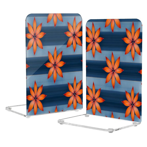 Acrylic Bookends 2 Pairs Decorative Book Stoppers for Home Office Desk Organizer Orange Large Flowers