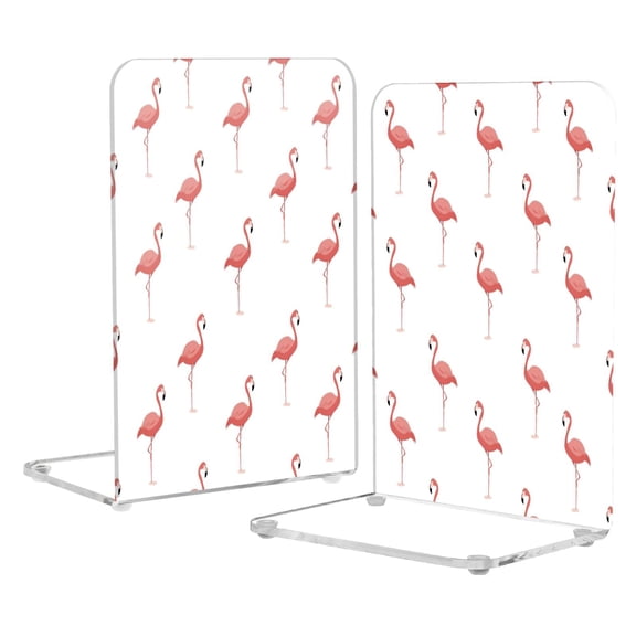 Acrylic Bookends 2 Pairs Decorative Book Stoppers for Home Office Desk Organizer Pink Flamingo Pattern