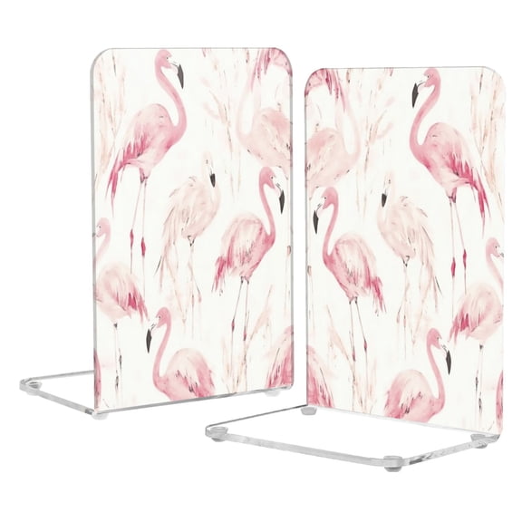 Acrylic Bookends 2 Pairs Decorative Book Stoppers for Home Office Desk Organizer Pink Flamingos