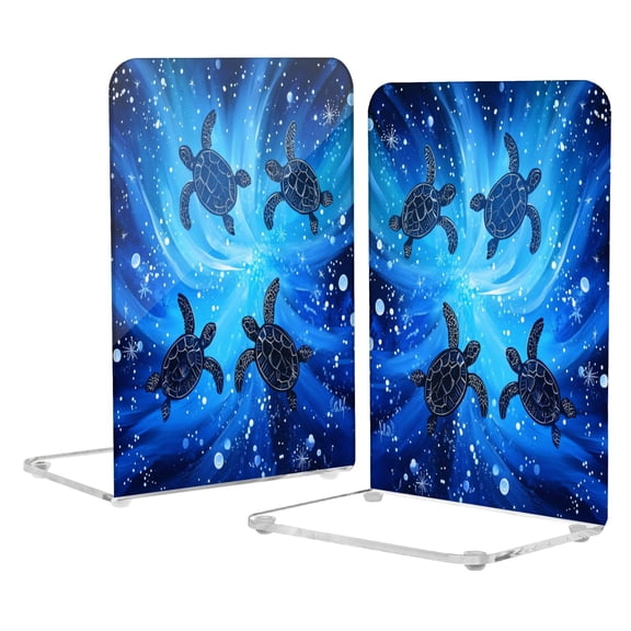 Acrylic Bookends 2 Pairs Decorative Book Stoppers for Home Office Desk Organizer Small Sea Turtles