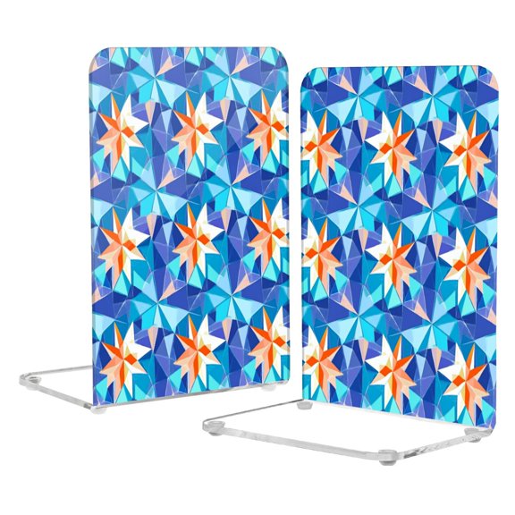 Acrylic Bookends 2 Pairs Decorative Book Stoppers for Home Office Desk Organizer Stereoscopic Star Pattern