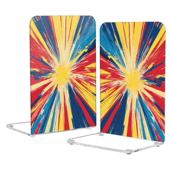 Acrylic Bookends 2 Pairs Decorative Book Stoppers for Home Office Desk Organizer Vibrant Yellow Rays