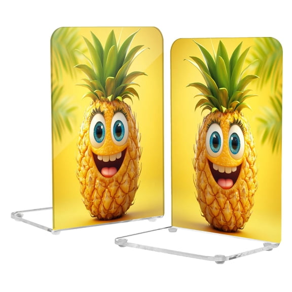Acrylic Bookends 2 Pairs Decorative Book Stoppers for Home Office Desk Organizer Yellow Pineapple