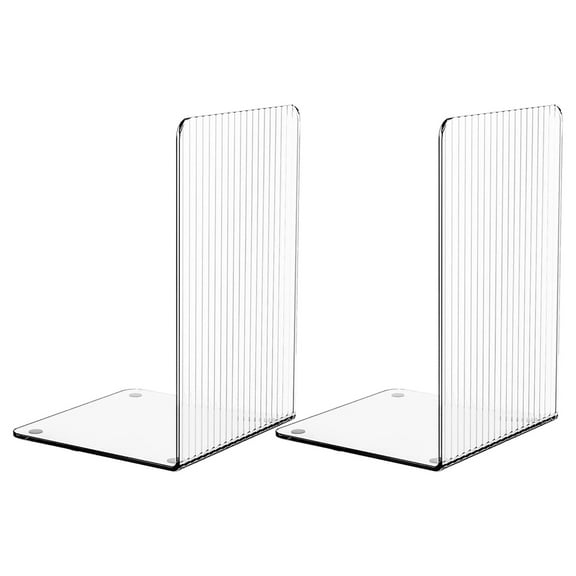 Acrylic Bookends 2Pcs with Non Slip Mats And Line Design Transparent Kid Acrylic Bookends & Holder for Desk Library Book Stoppers for Books/Movies, Book Ends for Shelves Heavy Duty Bookends Eactix