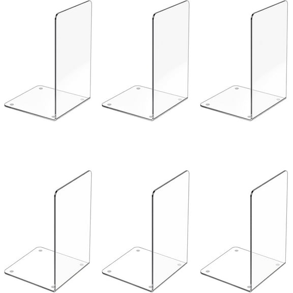 Acrylic Bookends 4 Pcs, Clear Book Ends for Shelves, Transparent Bookend Organizer, Book Holder Stand Decorative, Book Stoppers for Heavy Duty Books, CD, File, Video Games