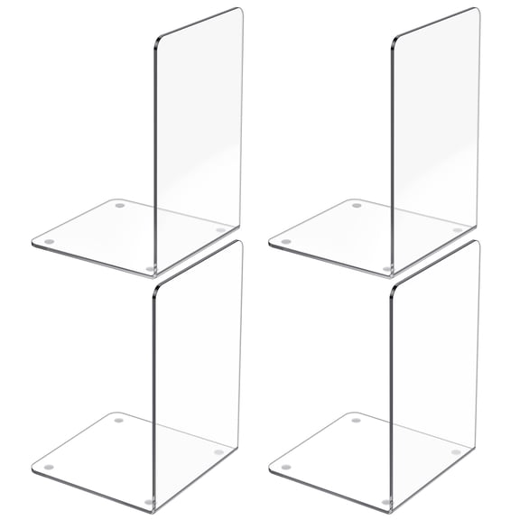 Acrylic Bookends 4 Pcs,Clear Book Ends for Shelves, Transparent Bookend Organizer, Book Holder Stand Decorative, Book Stoppers for Heavy Duty Books, CD, File, Video Games