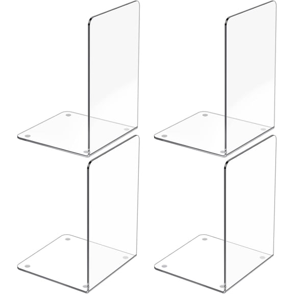 Acrylic Bookends 6 Pcs, Clear Book Ends for Shelves, Transparent Organizer, Holder Stand Decorative, Stoppers for Heavy Duty Books, CD, File, Video Games