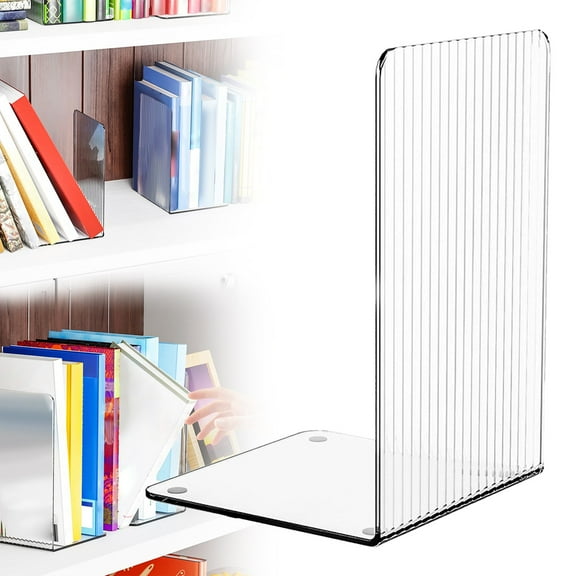 Acrylic Bookends, Heavy Duty Plastic Book Ends, Clear Book Holders for Shelves, Book Organizer with Non-Slip Mats for Library Office, 1 Pcs, 4.7x4.7x7.3"