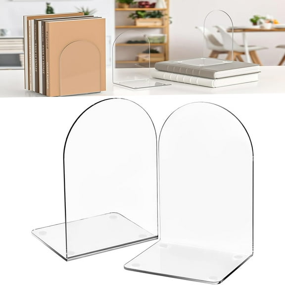 Acrylic Bookends,Tutuviw 2Pcs Clear Bookends for Shelves,Book Ends for Desktop Organizer/Heavy Books,Arch Shape Heavy Duty Bookends, Clear Shelf Book Stopper to Hold Books for Home Office Supplies