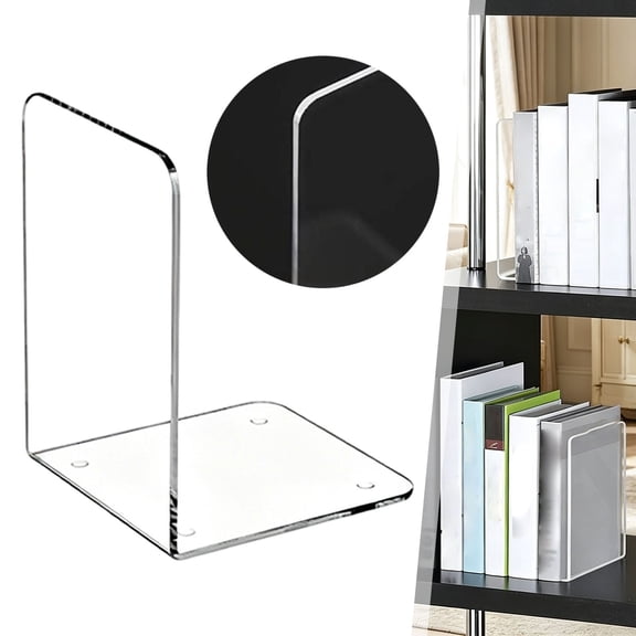 Acrylic Bookends for Shelves, Transparent Square L-Shaped Book Stopper with Non-Slip Mats, Heavy Duty for Books and Vinyl Records, 10X10X10Cm (1Pcs)