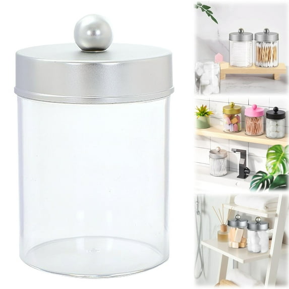 Acrylic Bottle Storage Jar with Cotton Swab Case, Holder Dispenser for Bathroom Vanity, Clear Canister Jar for Cotton Balls Swabs Pads, Small Container Organizer, Stylish Makeup St Makeup Organizers