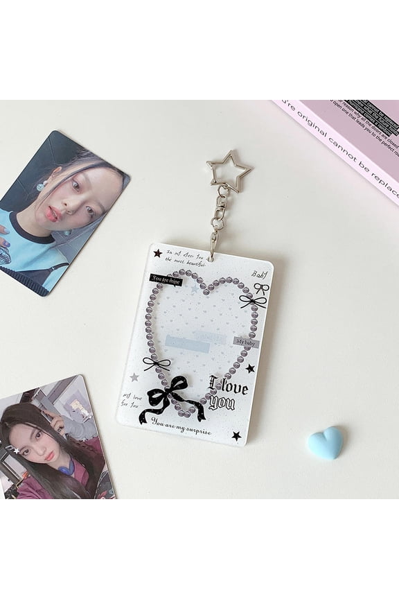 Acrylic Bow Card Holder Gift for Girl 3-inch Photo Mini Card Organiser Keyring Card Holder Keychain Card Case
