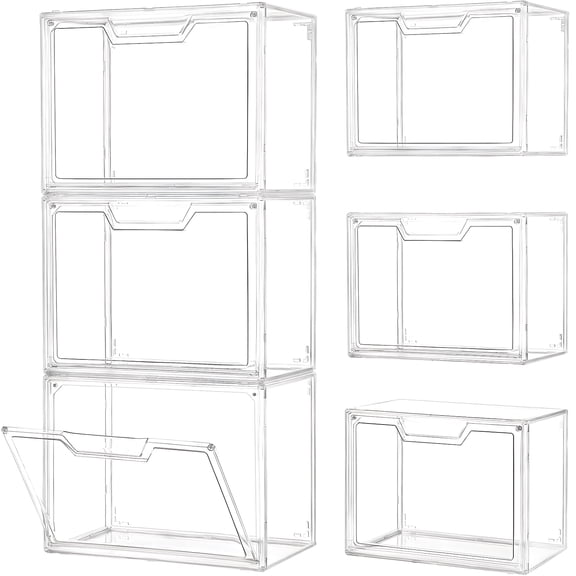KORALAKIRI 3 Pack Clear Storage Organizers Containers with Lids & Magnetic Door, Stackable Acrylic Display Case for Cosmetic, Multifunctional Boxes for Dorm, Living Room, Bedroom