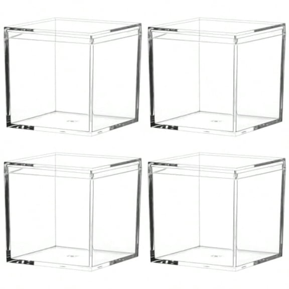 Acrylic Box with Lid 4 Pack Small Square Acrylic Container 2.2x2.2x2.2Inch/55X55X55mm Plastic Square Cube Containers with Lid Storage Box for Candy Pill and Tiny Jewelry