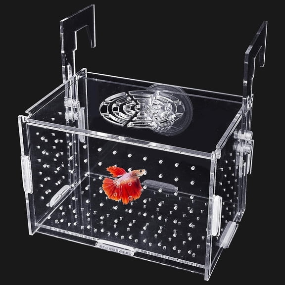 Acrylic Breeding Isolation Box - Transparent Aquarium Hatchery for Guppy/Shrimp/Small Fish, Safe Nursery Tank with Air Tube & Suction Cups(5.9" 3.9" 3.9")