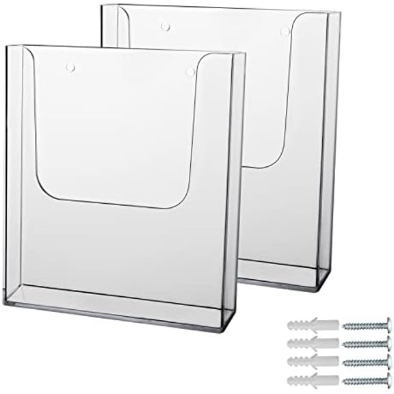 Acrylic Brochure Holder, 2 Packs 8 x 11.5 Inches Brochure Holder Wall Mount Flyer Holder Clear Literature Holders Magazine Holder,Mail Holder For Wall (8 x 11.5 in / 2 pack)