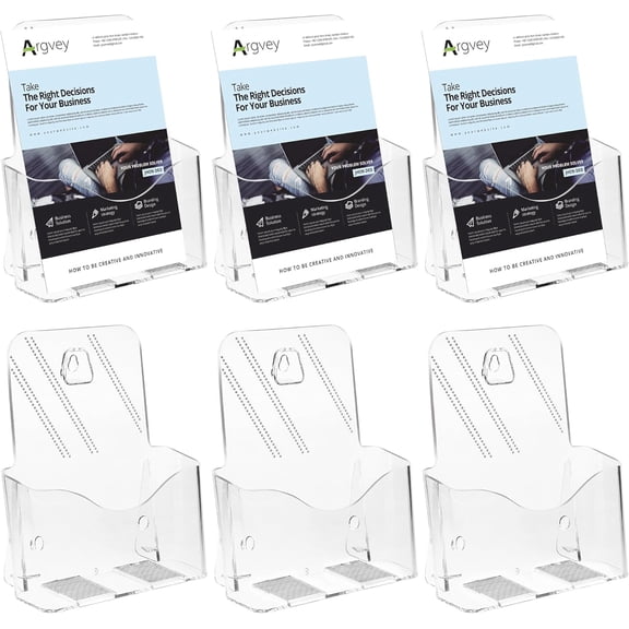 Acrylic Brochure Holder 6 x 8 Inch, Clear Slant Back Display Stand for 5.5 8.5 & 5 7 Inch Flyers, Pamphlets, Table Signs  Plastic Paper Office, Home, Store, Pack
