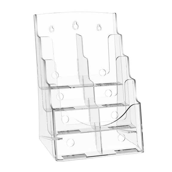 Acrylic Brochure Holder 8.5 x 11, 4 Tier Clear Display Stand - Office, Trade Show, Countertop Literature Organizer with Removable Divider