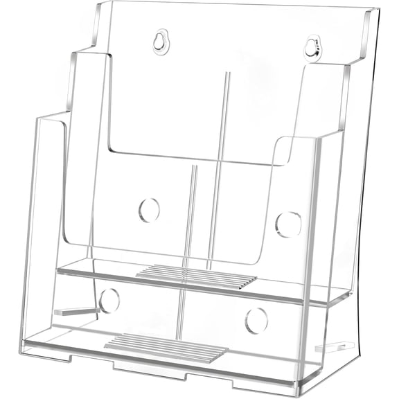 Acrylic Brochure Holder 8.5x11 & 4 x9 Inches, Clear 2 Tier Literature Magazine Stand Display w Removable Divider Universal, Pamphlet Flyer for Wall Mount or Countertop