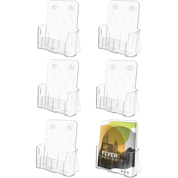 Acrylic Brochure Holder, Acrylic Sign Holder 8.5 x 11, 6 Packs Brochure Display Stand, Clear Flyer Holder Pamphlet Paper Literature Holder for Document Magazine Menu, Table Desk Wall Mount