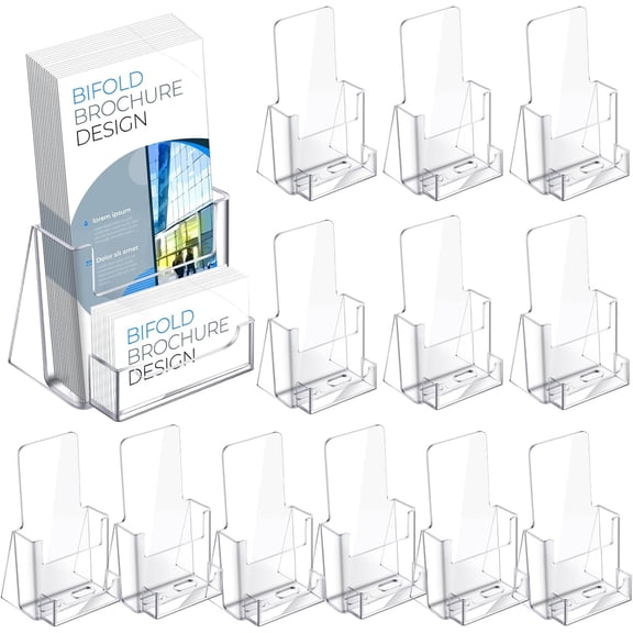 Acrylic Brochure Holder with Business Card 4.1 Inch Rack Pamphlet Display Stand Organizer for Menu Flyer Magazine Office Booklets(12 Pcs)