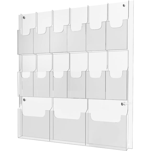 Acrylic Brochure Pamphlet Holder, 3 Magazine Holders and 12 Holders, Clear Display Holder Wall Mount, Trifold Flyer Rack, Literature Storage Rack for Home, Offices, Waiting Room