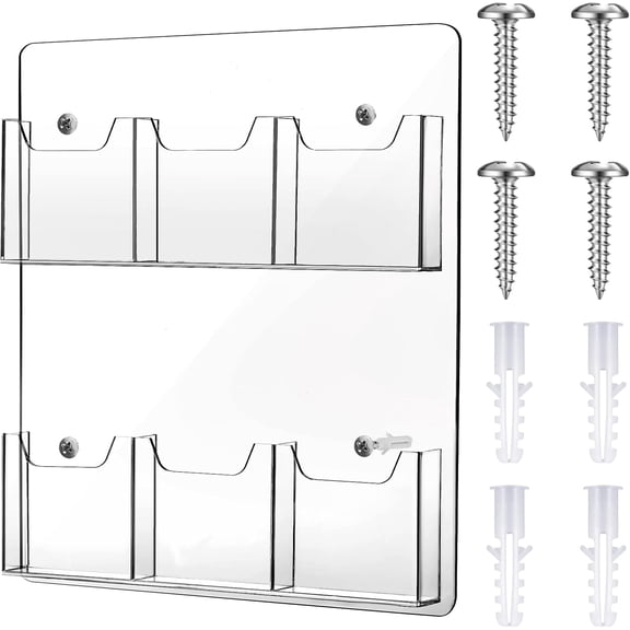 Acrylic Brochure Pamphlet Holder Display Stand Business Tri Fold Multi Slot Rack Wall Mount Clear Pocket Space Saver for Flyer Literature Menu Advertise(6 Pockets)
