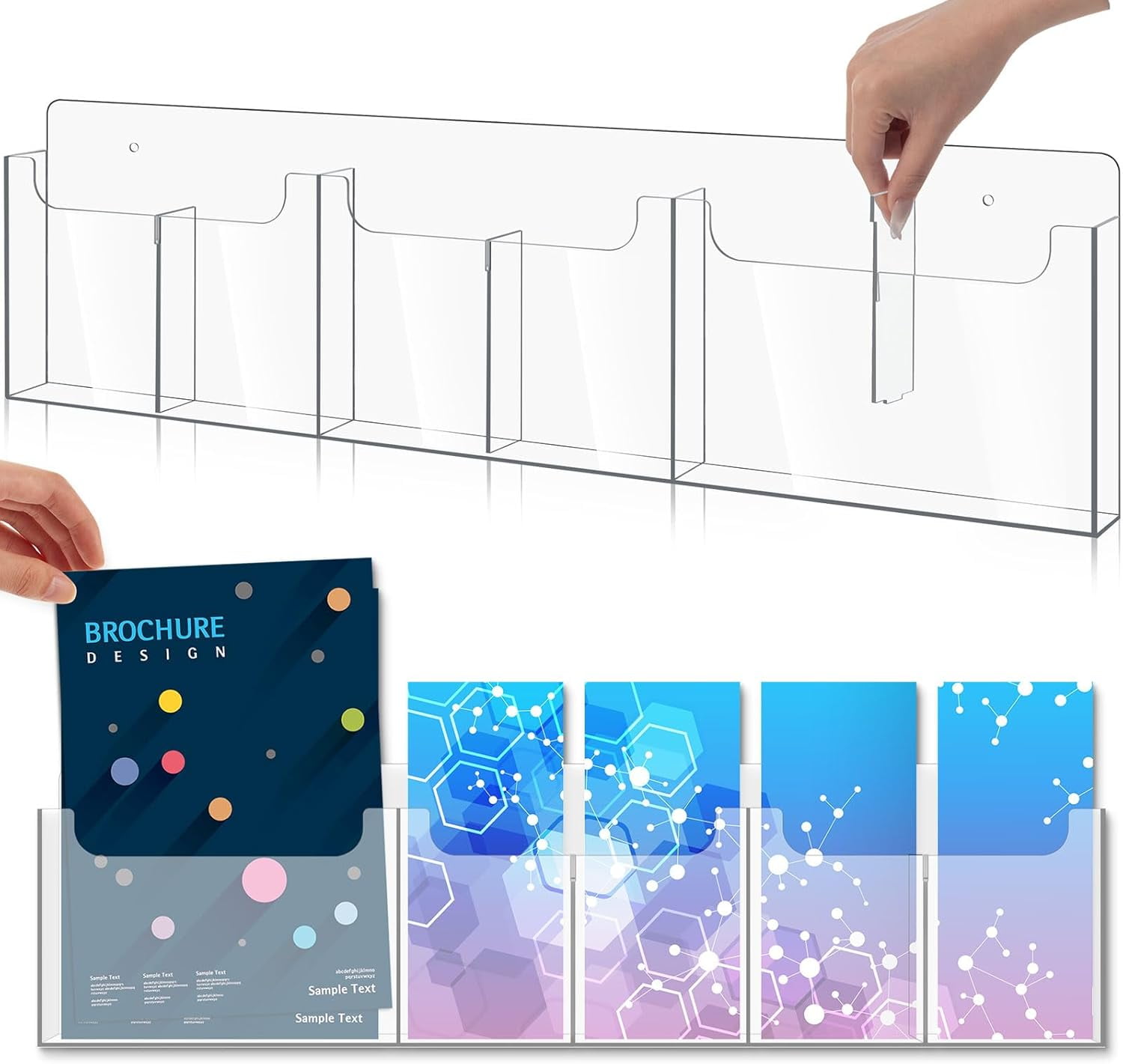 Thyle 4 Pack 4 Tier Acrylic Brochure Holder Clear Brochure Display Stand Pamphlet Flyer Holder