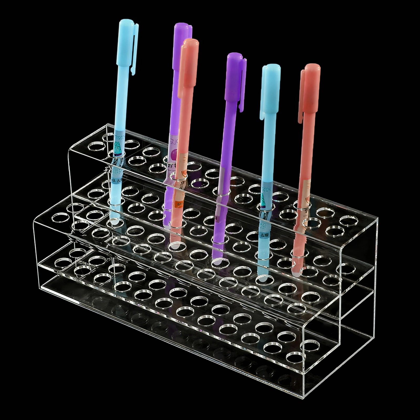 Acrylic Brush Holder Organizer 48 Slots, Clear Makeup Brush Display Stand, 3 Tier Art Supply Storage Rack, Professional Cosmetic Tool Holder for Paint Brushes Markers