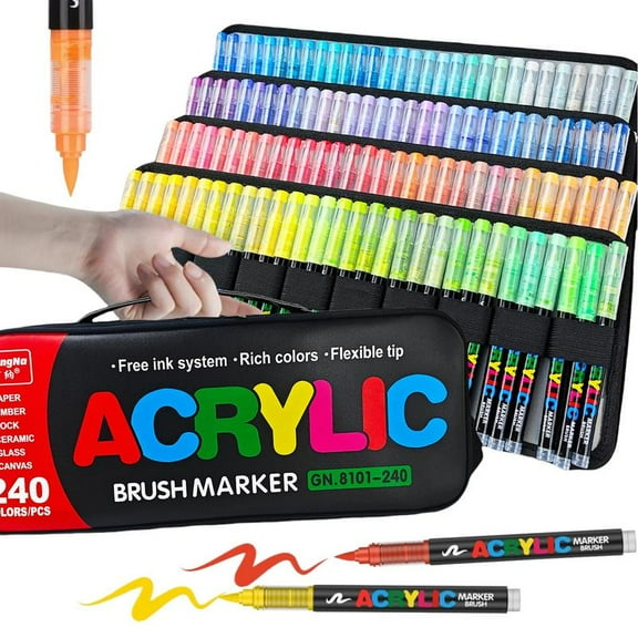 Acrylic Brush Marker Pen, 1 Set Waterproof Pen with Soft Brush Nib, Acrylic Paint Markers, Acrylic Painting Pen, Art Paint Marking Set for Glass Stone Wood Plastic Paper, Brush Tip Markers