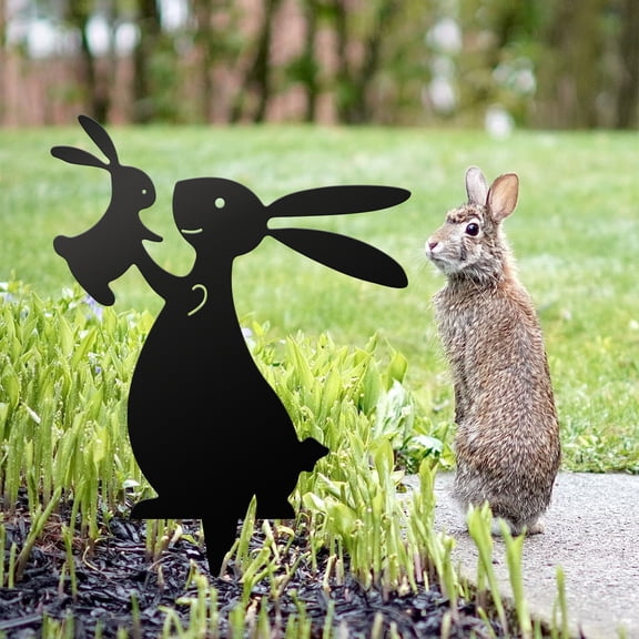 Acrylic Bunny Garden Decor, 17" Rabbit Yard Decor, Metal Yard Art Animals Garden Stakes Rabbit Silhouette, Rabbit Yard Decorations Outdoor, Bunny Garden Art for Flowerbeds Planters Patios Lawn
